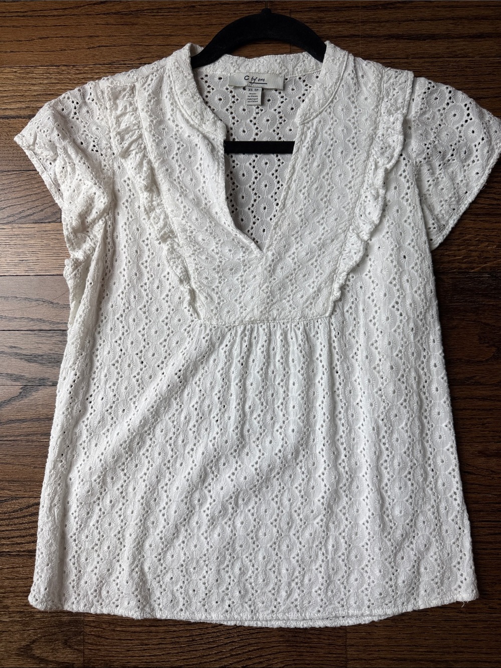 C by One White Eyelet V-Neck Top
